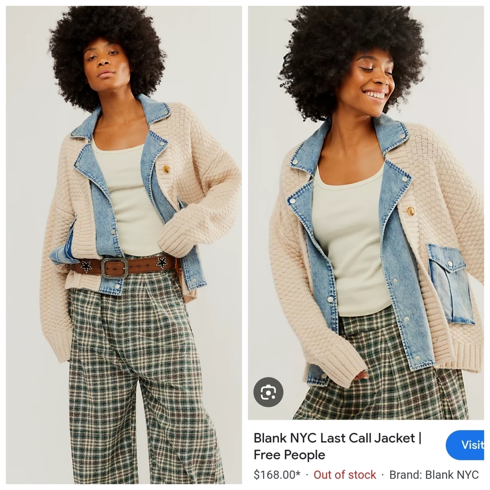 Last One ❣️Blank NYC Beige Knit and Blue Denim Women's Jacket